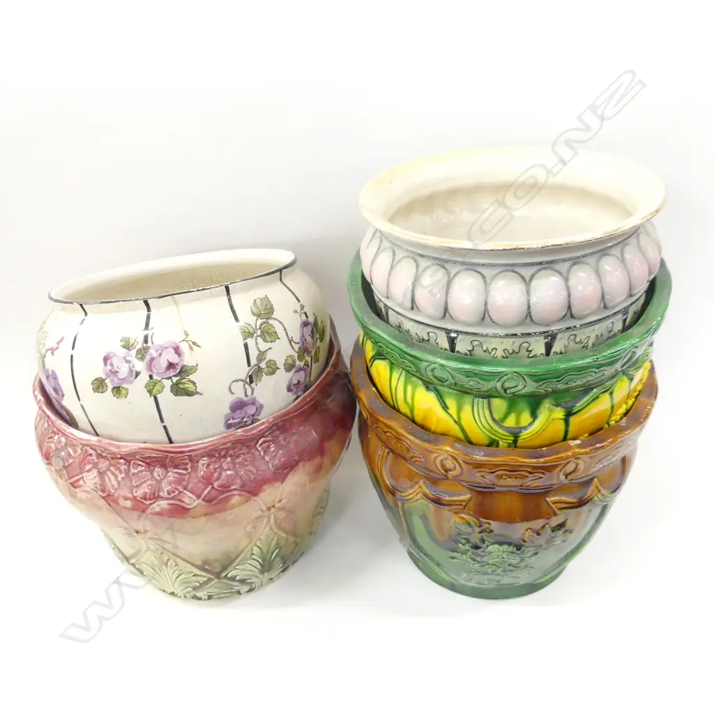 5 LARGE OLD JARDINIERES  INCL 3  ART NOUVEAU A/F Image 1++