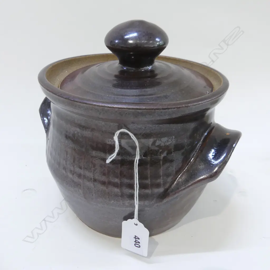 JIM GREIG POTTERY TWO HANDLED LIDDED CASSEROLE , H.190mm Image 1++