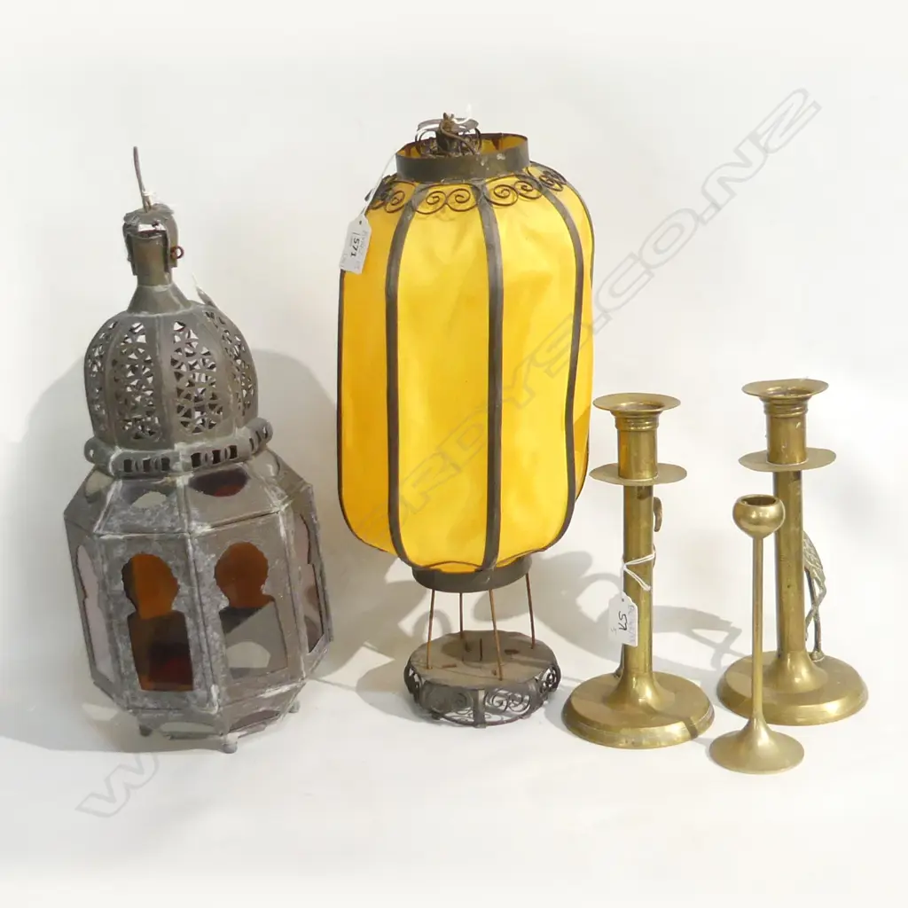 PR BRASS FLAMINGO CANDLE STICKS + 1 OTHER + CHINESE & MOROCCAN LANTERNS H.400mm Image 1++