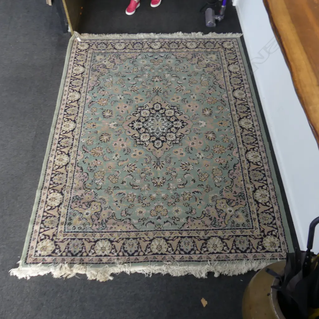 PALE GREEN MACHINE KNOTTED RUG 2200x1700mm Image 1++