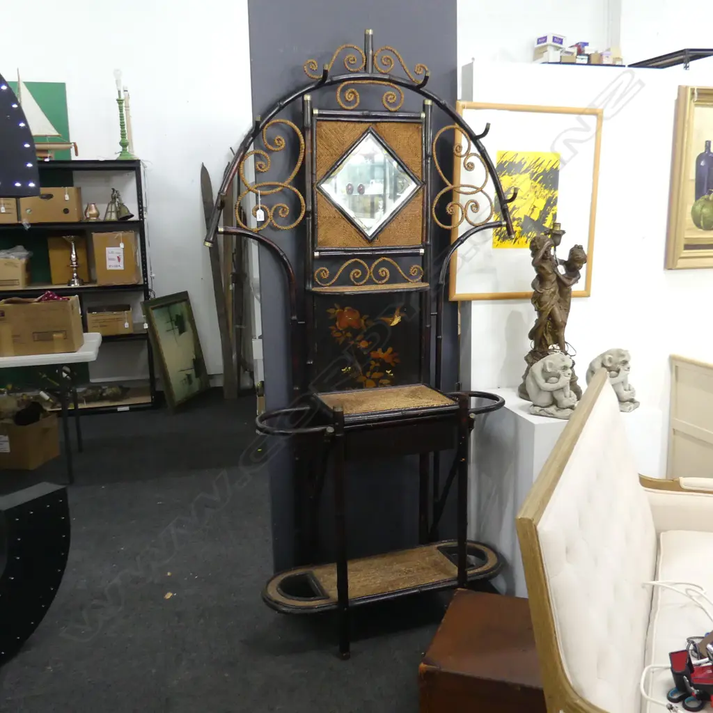 EARLY 20thC EBONISED BAMBOO HALL STAND Image 1++
