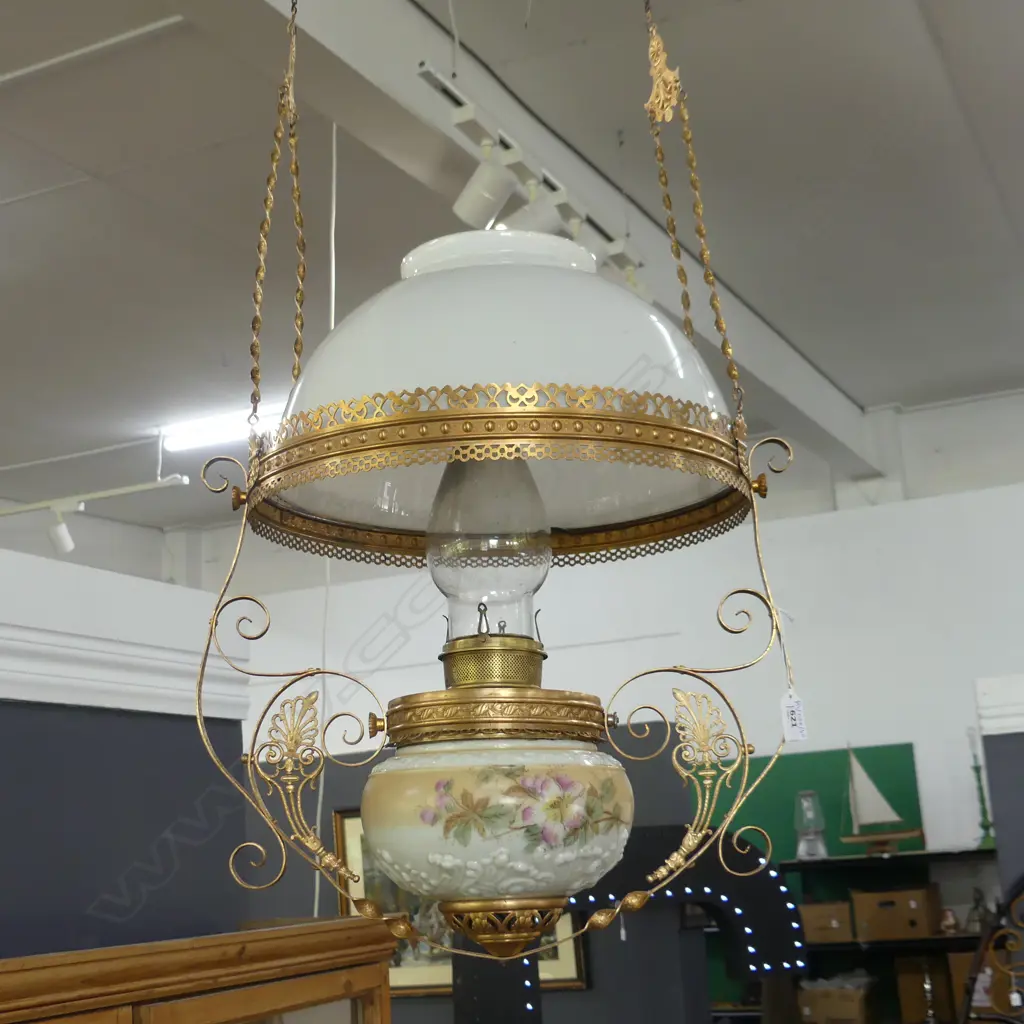 VICTORIAN HANGING KERO LANTERN (WORKS) w. RISE & FALL (mechanism req. attention) Image 1++