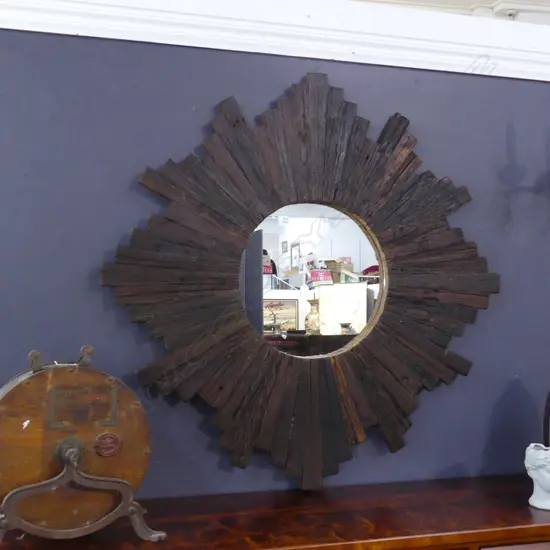 LGE CONTEMPORARY STAR BURST WOODEN MIRROR 1200mm dia
