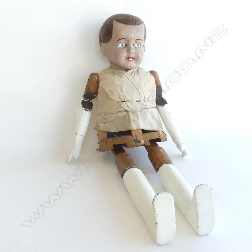 LG VINTAGE WOODEN JOINTED DOLL WITH PLASTER HEAD L 700MM Image 1++