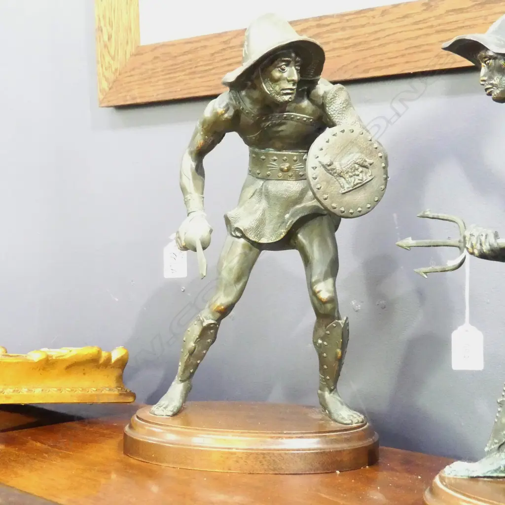 ITALIAN BRONZED SOLDIER FIGURE w. SWORD & SHIELD H.420mm Image 1++