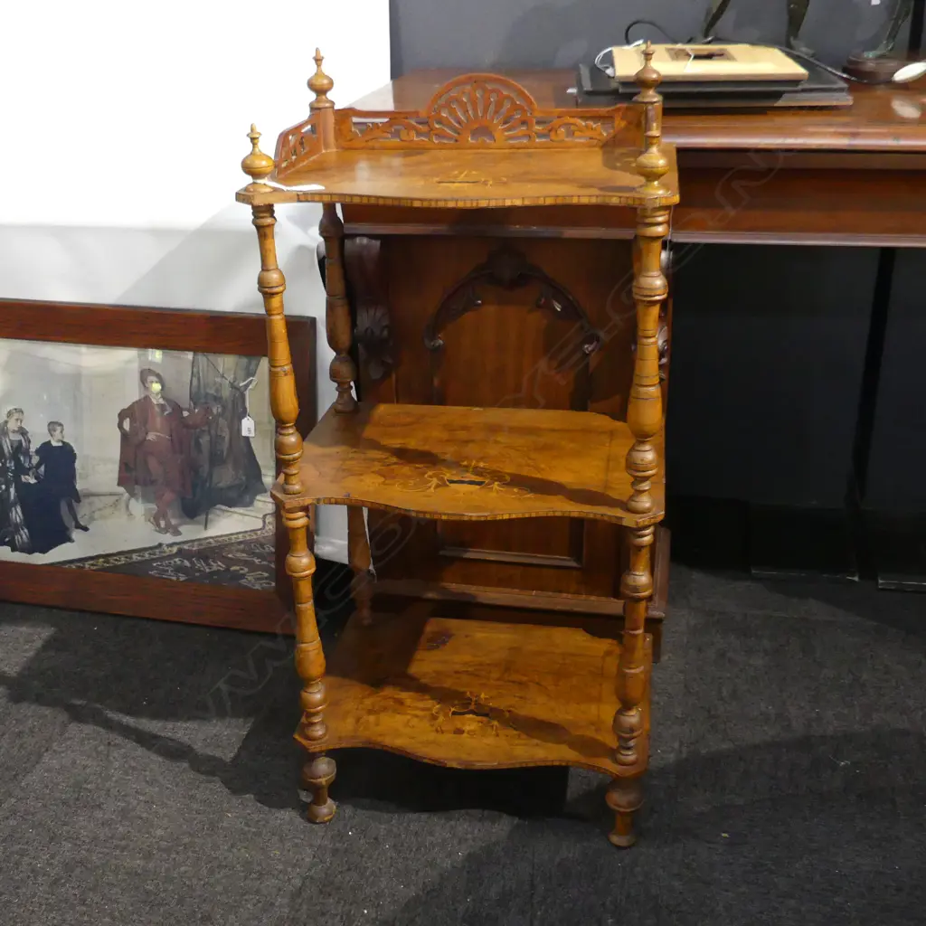 VICTORIAN 3 TIERED INLAID WHATNOT 510x350x1060mm Image 1++