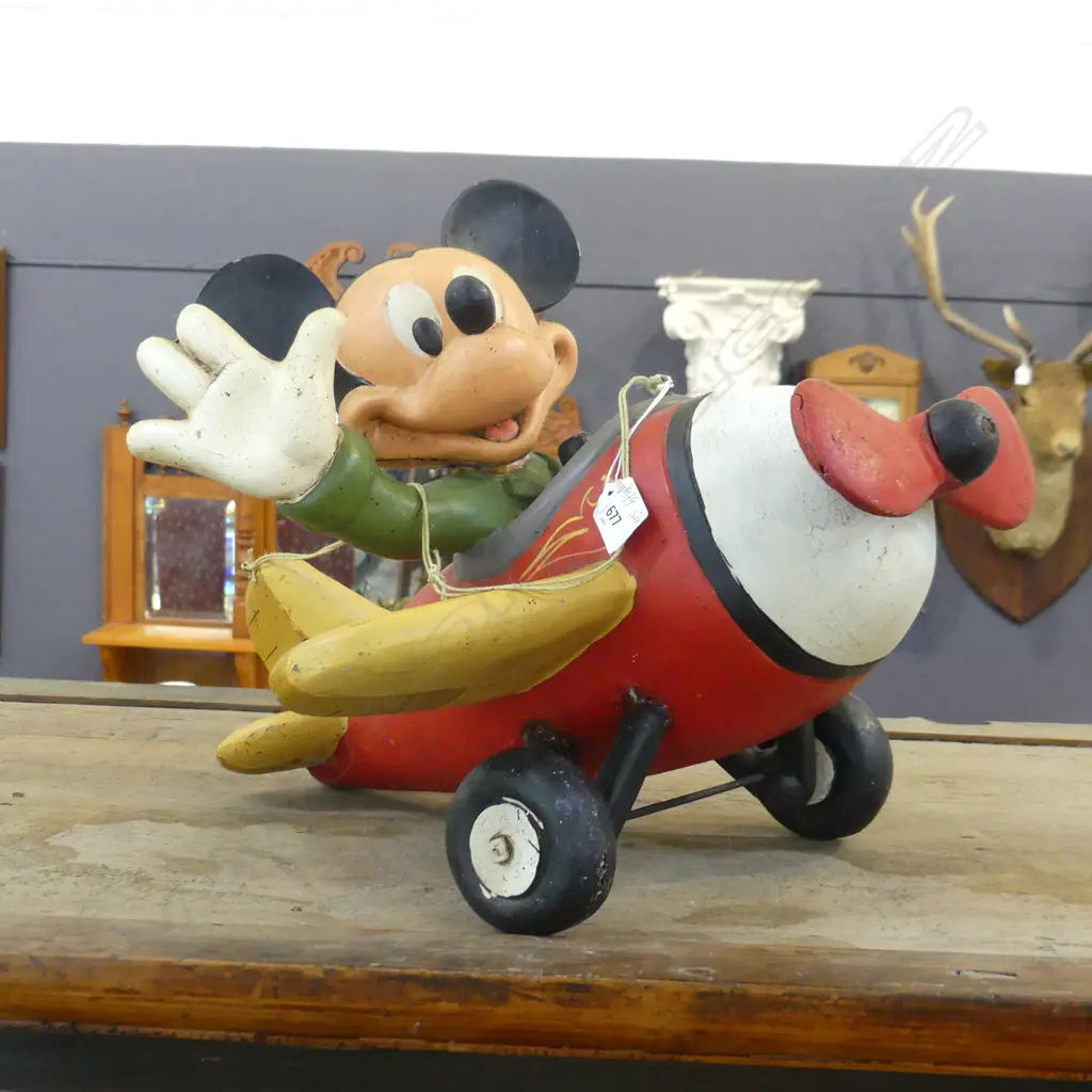 LARGE FIBREGLASS MODEL OF MICKEY MOUSE IN AEROPLANE  L. 500mm Image 1++