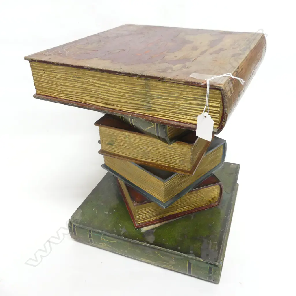 PAINTED WOODEN STACK OF BOOKS SIDE TABLE 330x330x415mm Image 1++
