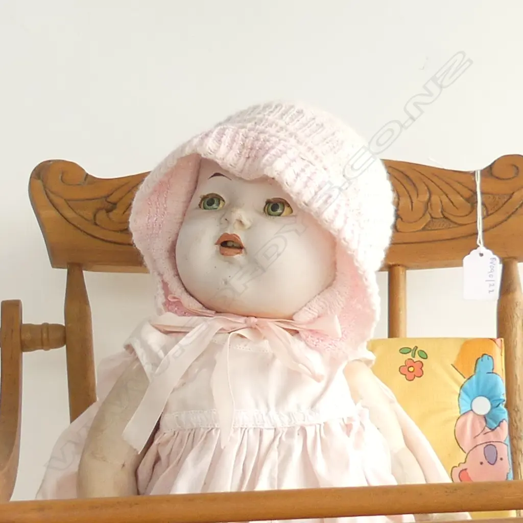 VINTAGE DOLL IN SPINDLE BACKED HIGHCHAIR Image 1++