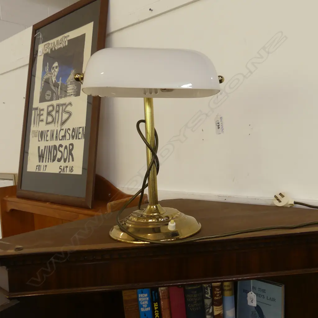 GOLD BANKERS LAMP; WHITE SHADE Image 1++