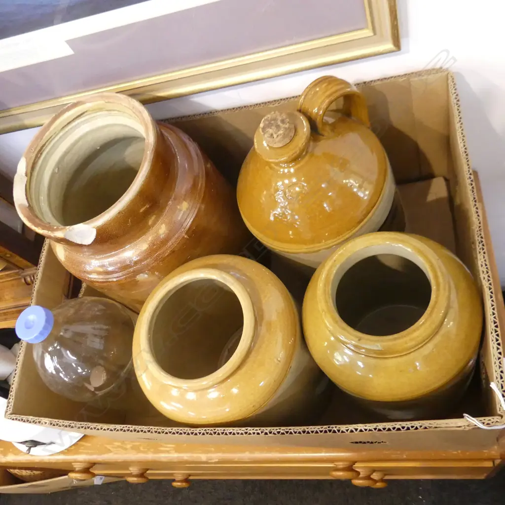 BOX LOT CERAMIC CROCKS & JUG ETC Image 1++
