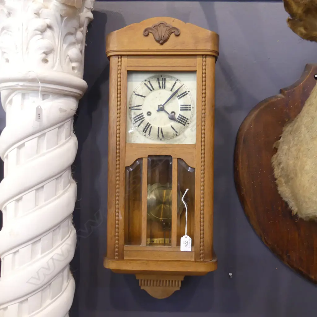 OAK & BEVALLED GLASS WALL CLOCK 680/ 270 Image 1++