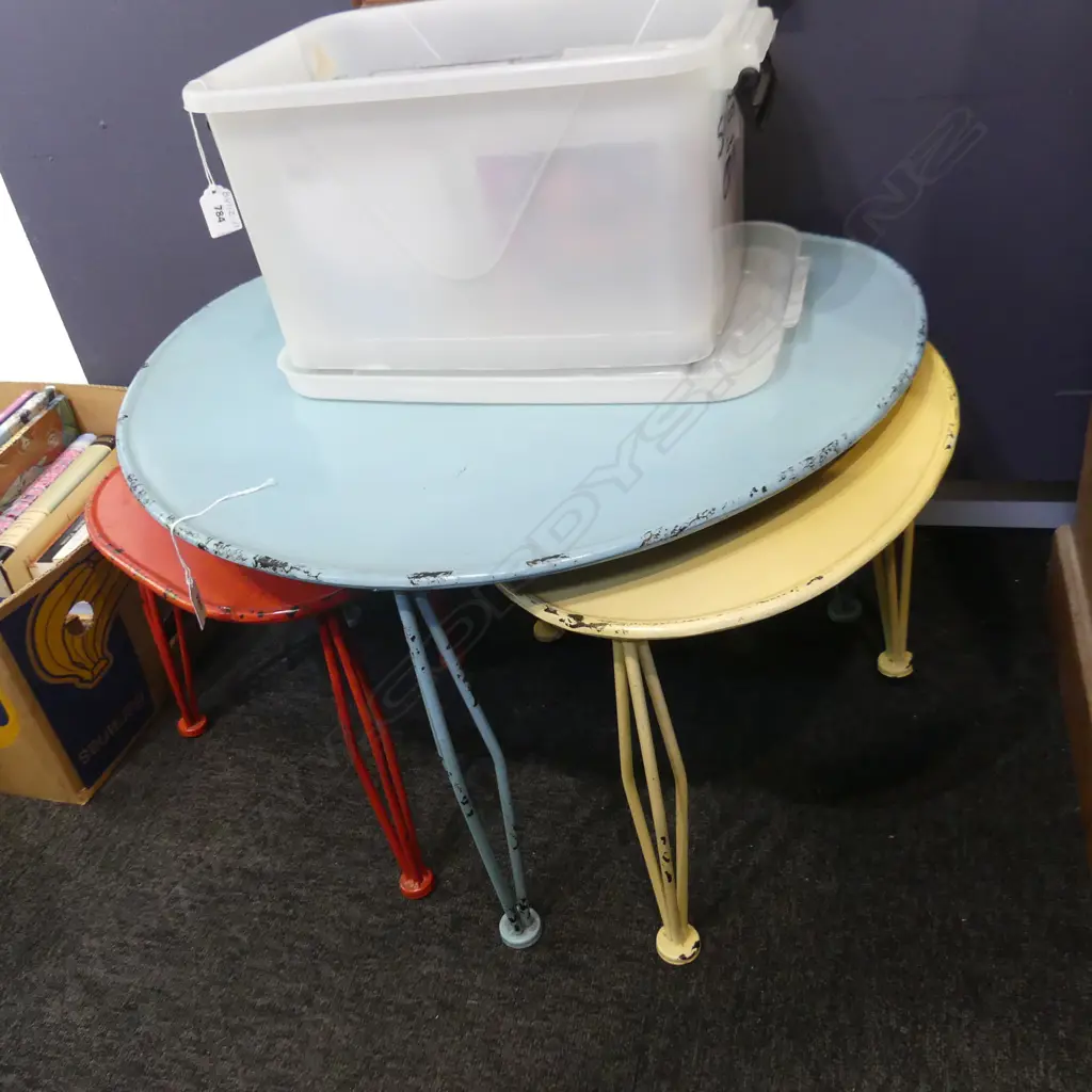 3 RETRO STYLE PAINTED METAL NESTING TABLES W.640mm Image 1++