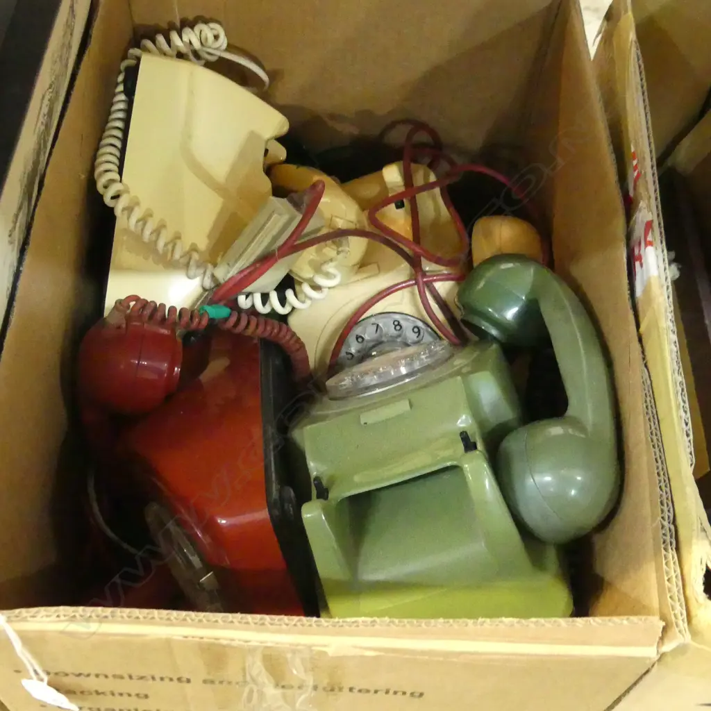 BOX OF RETRO PHONES RED GREEN & CREAM Image 1++