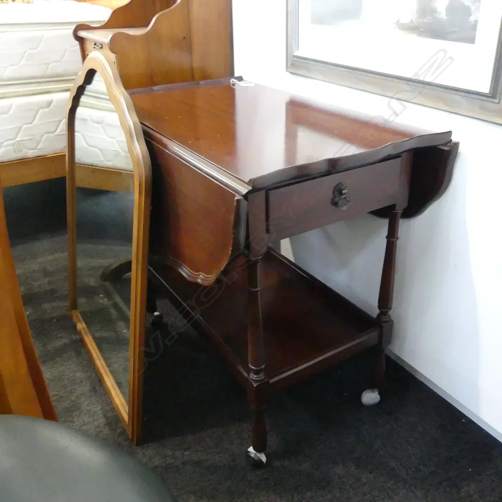 MAHOGANY DROP SIDE TEA TROLLEY 800x500x720mm Image 1++