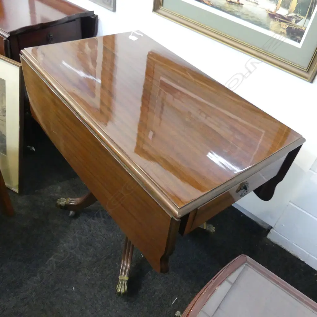 REGENCY STYLE MAHOGANY DROP SIDE TABLE ON CASTORS 870x545x745mm Image 1++