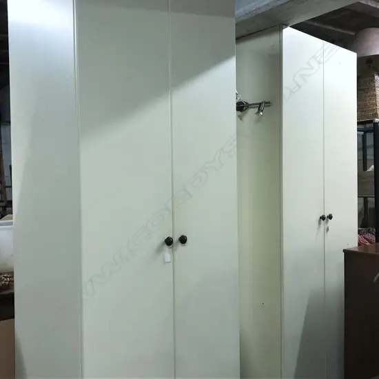 PAIR OF TALL CUPBOARDS 900 X 615 X 1400 MM WITH DESK/SHELF BETWEEN
