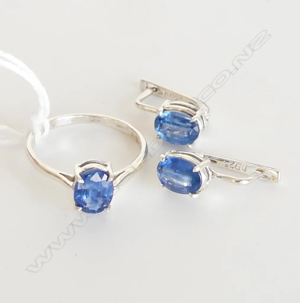 3 PC SET, KYANITE & 925 SILVER RING & DROP EARRINGS  Image 1++