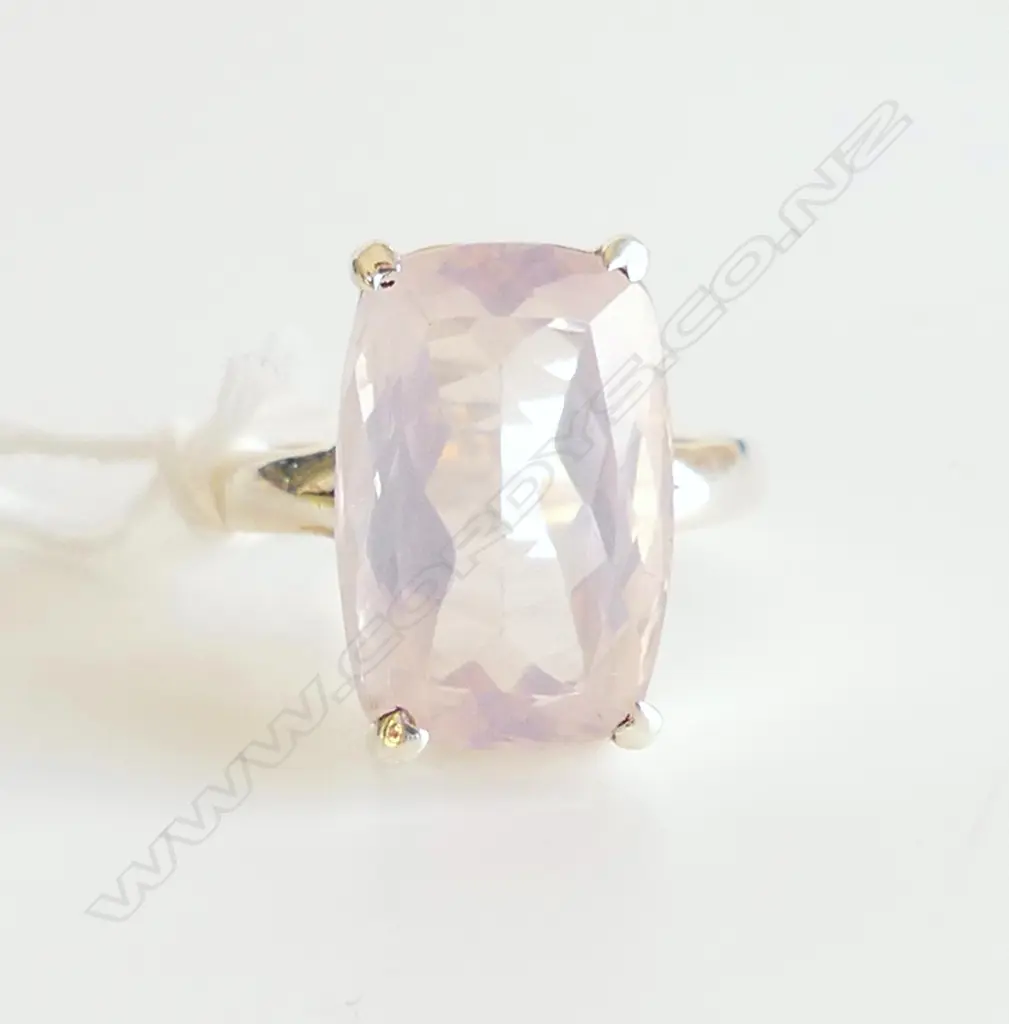 ROSE QUARTZ & 925 SILVER RING SIZE P Image 1++