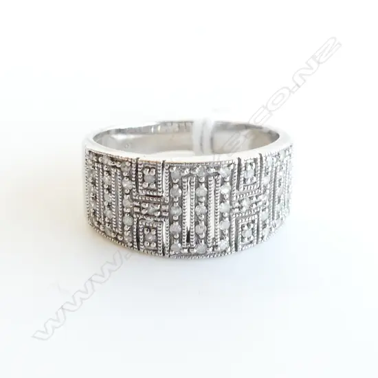 925 SILVER RING SET WITH 51 MILLE GRAINED EDGE DIAMONDS, SZ.P, COMES WITH APPRAISAL