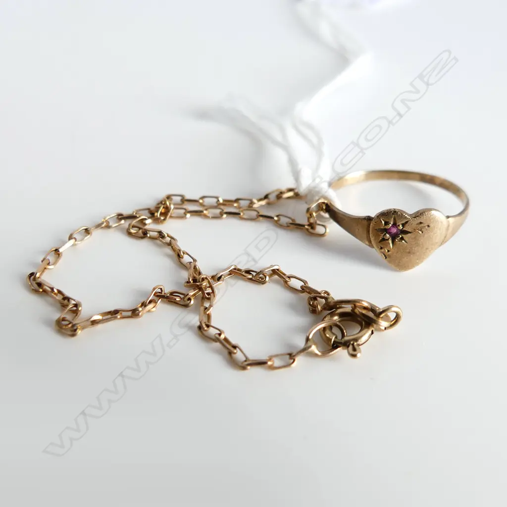 FINE 9CT GOLD BRACELET & GIRLS SIGNET RING 2gms Image 1++