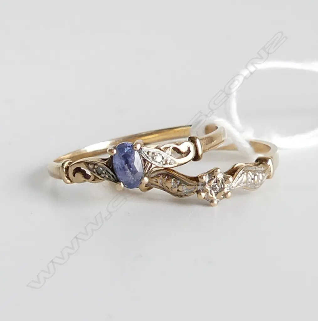 2 375 GOLD RINGS WITH DIAMONDS & SAPPHIRE? 3GMS Image 1++