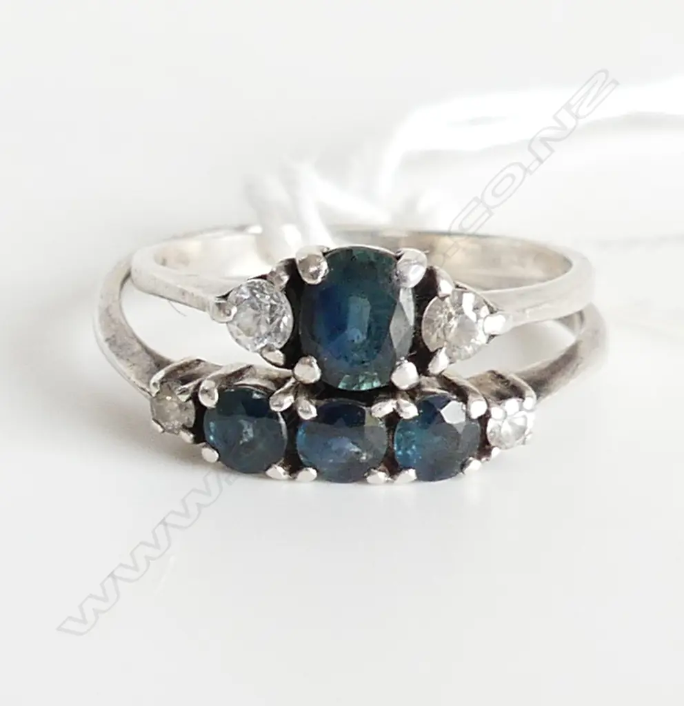 2 925 SILVER, SAPPHIRE & CZ RINGS SIZE N & R Image 1++
