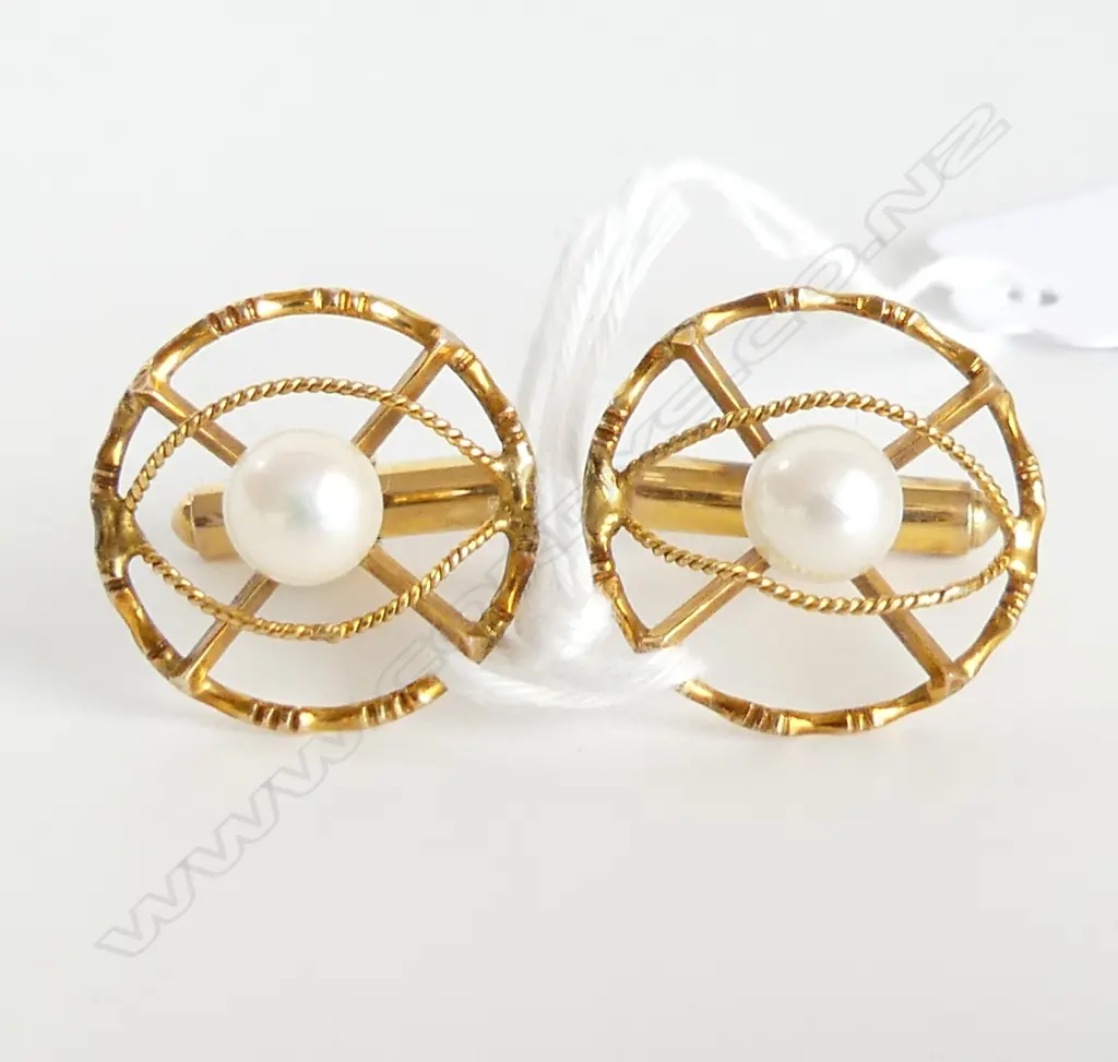 PR 14K & CULTURED PEARL CUFFLINKS 6.9gms Image 1++