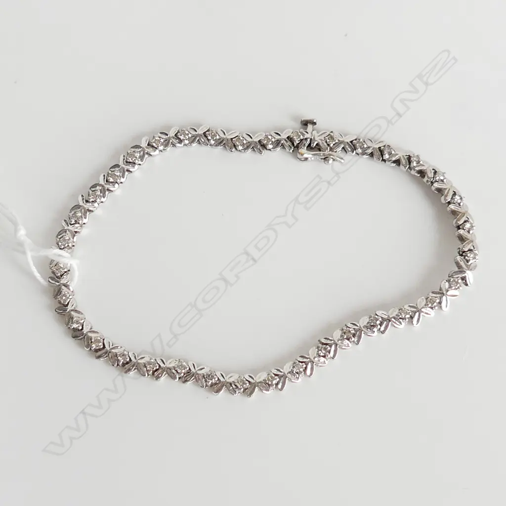 14CT WHITE GOLD & DIAMOND SET TENNIS BRACELET, DIAMOND = 1.00CTS, 10.31GMS Image 1++