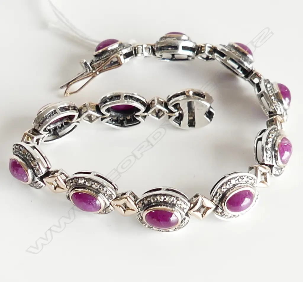 SILVER AND GOLD DIAMOND AND RUBY BRACELET (one diamond missing) Image 1++