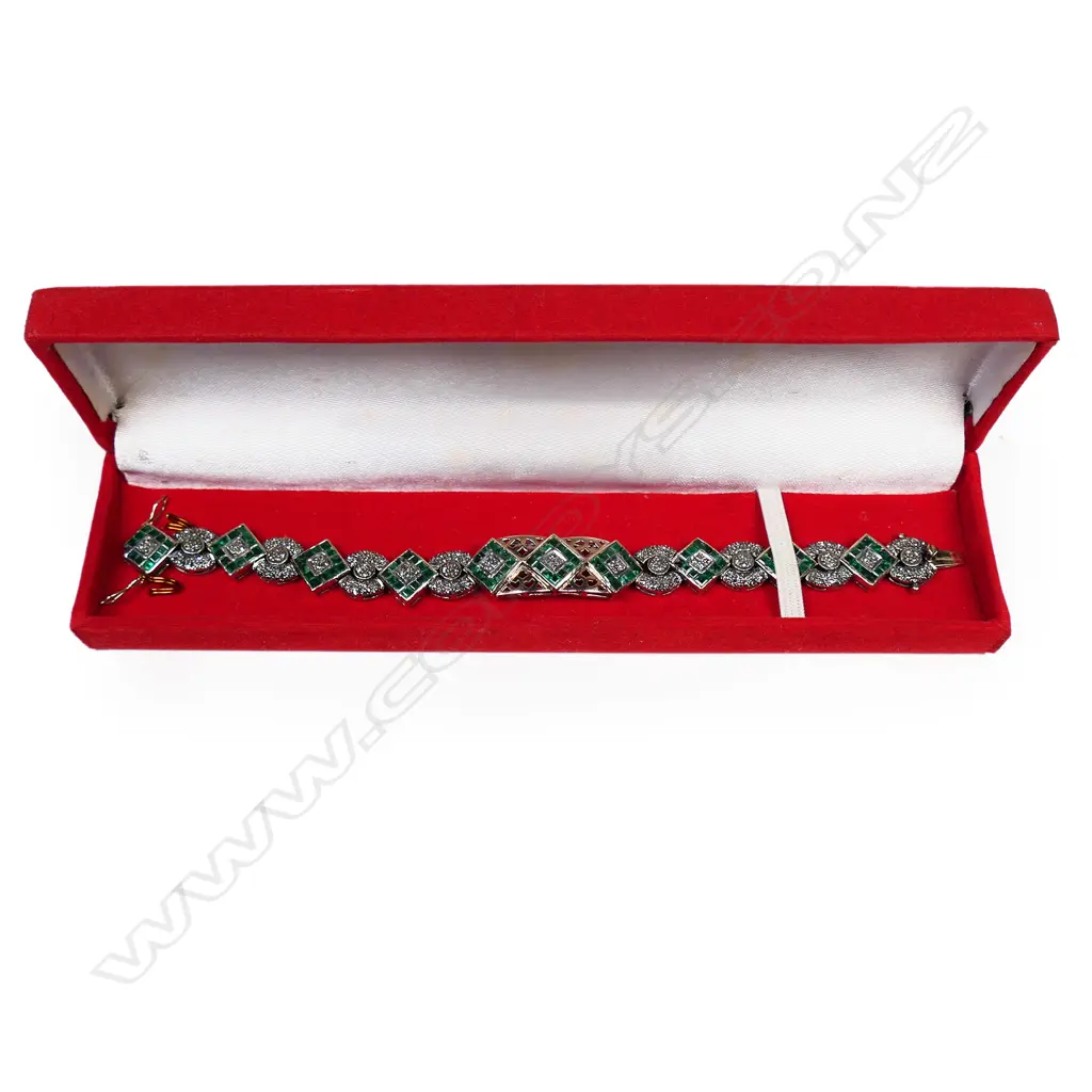 SILVER AND GOLD DIAMOND AND EMERALD BRACELET (one emerald missing) Image 1++