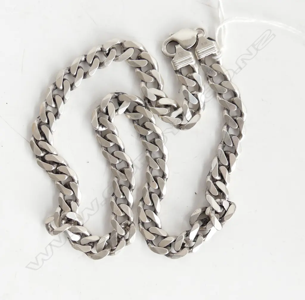 94gm ITALIAN HEAVY SILVER FLAT CURB LINK NECK CHAIN L.500mm Image 1++
