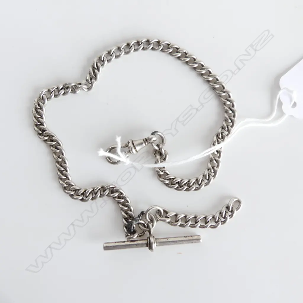 STG SILVER FOB & CHAIN, HALLMARKED, 29GMS Image 1++