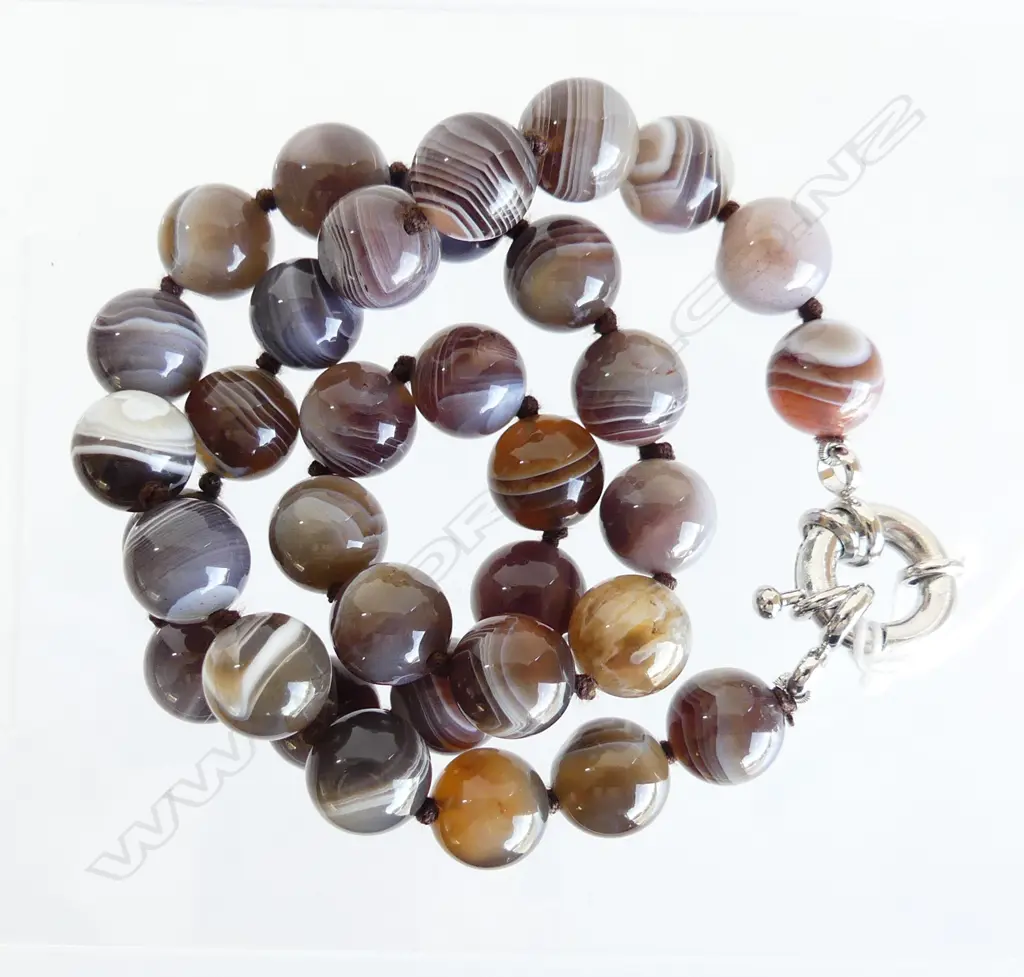 BOTSWANA AGATE BEAD NECKLACE, 925 SILVER CLASP Image 1++