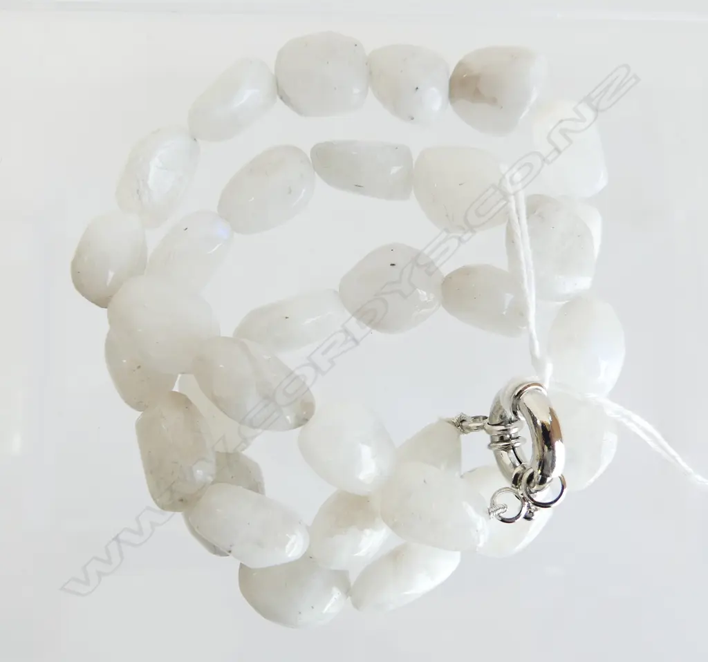 MOONSTONE BEAD NECKLACE, 925 SILVER CLASP Image 1++