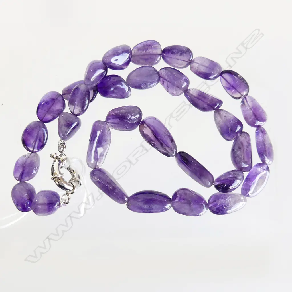 AMETHYST BEAD NECKLACE, 925 SILVER CLASP Image 1++
