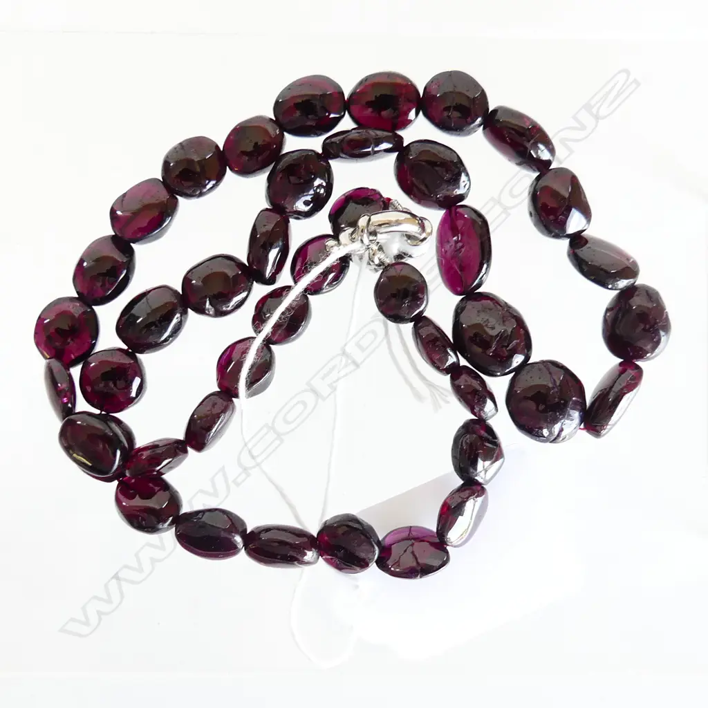 GARNET BEAD NECKLACE, 925 SILVER CLASP Image 1++