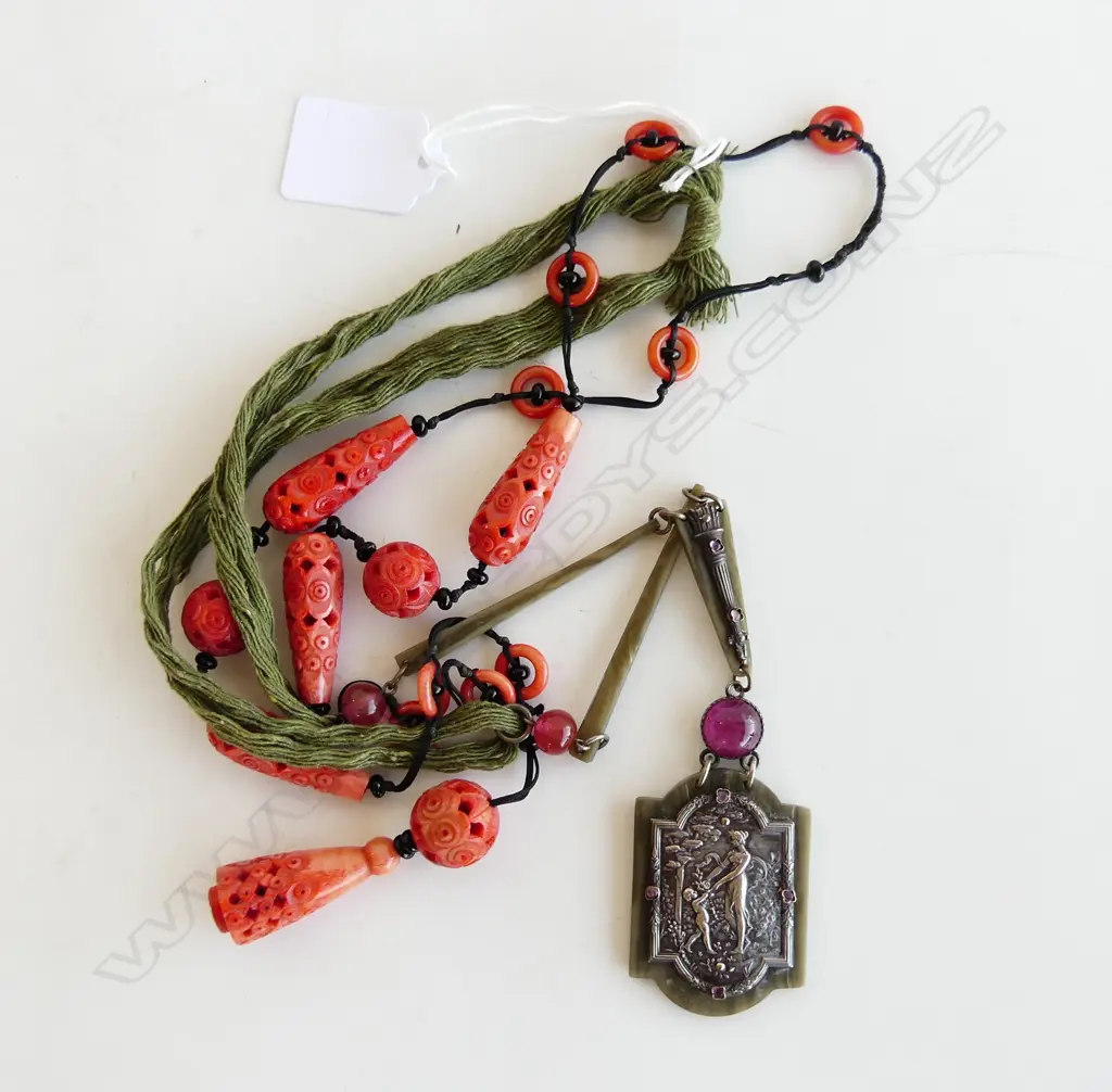 2 STONE? NECKLACE  1 DYED TO LOOK LIKE CORAL Image 1++