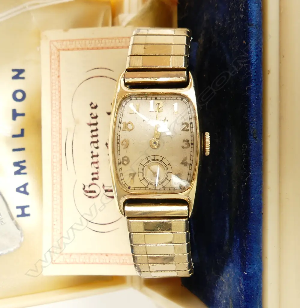 BOXED HAMILTON WRIST WATCH WITH ORIGINAL CASE, MANUAL WIND, c.1940-50's, NOT WORKING Image 1++