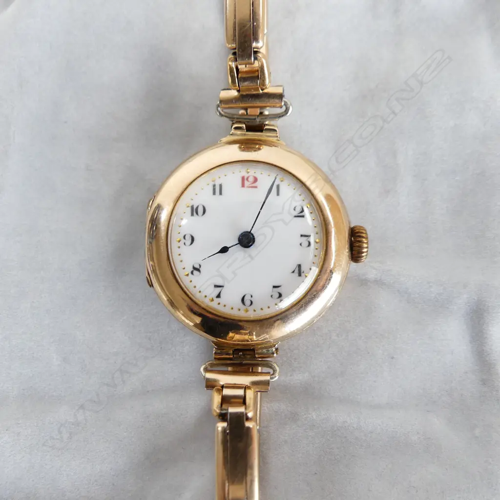 ANTIQUE (1916) 9CT GOLD ROLEX WRISTWATCH 14CT GOLD FILLED STRAP 23.39gm (including movement) with service receipt Image 1++