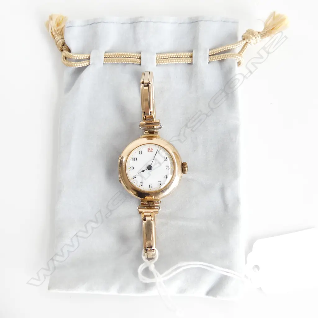 ANTIQUE (1916) 9CT GOLD ROLEX WRISTWATCH 14CT GOLD FILLED STRAP 23.39gm (including movement) with service receipt Image 1++
