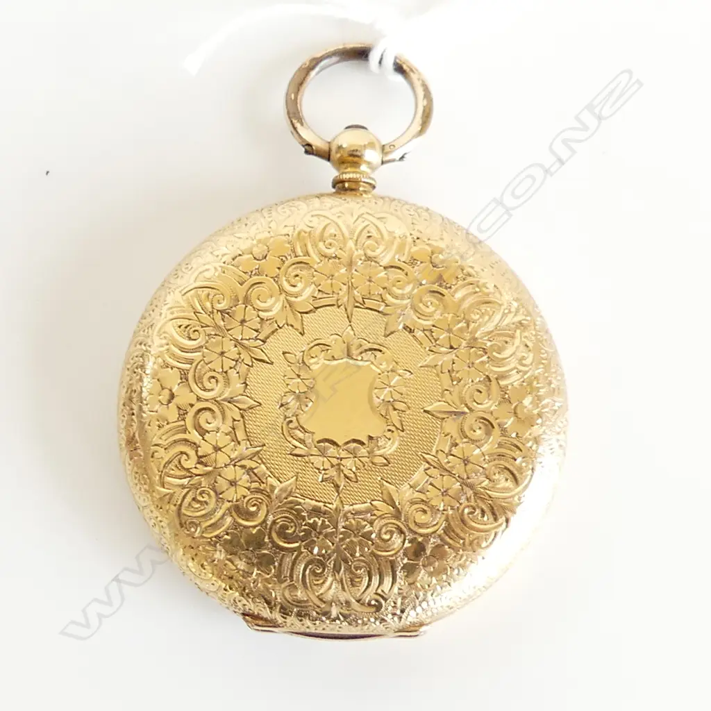 18CT GOLD OPEN FACE ENGRAVED POCKET WATCH 54.75GMS + 2 KEYS Image 1++