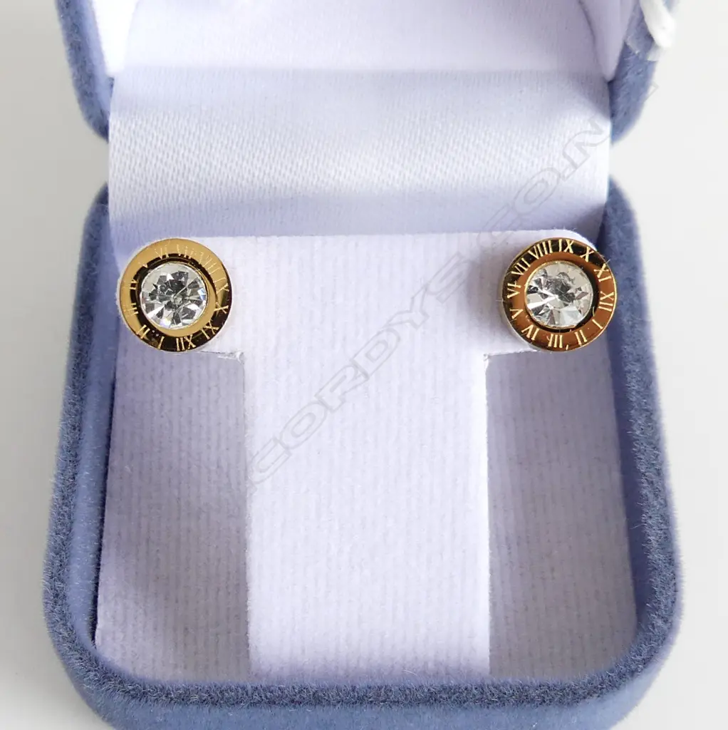 PR FAUX DIAMOND & DESIGNER STUD EARRINGS, BOXED  Image 1++