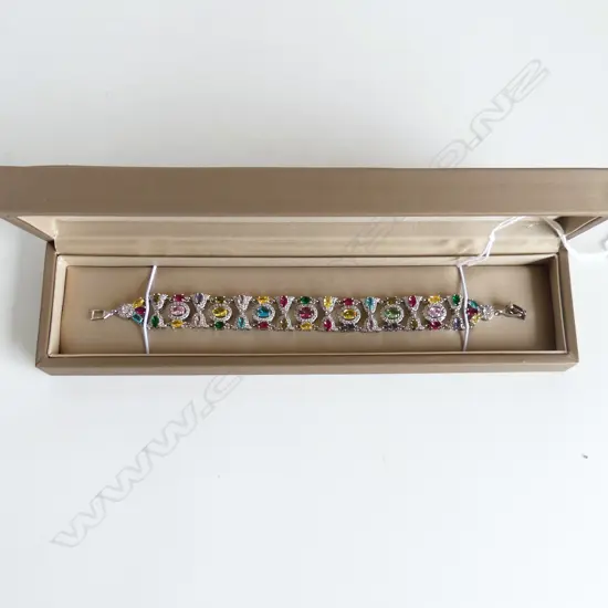 MULTI GEM SET SILVER PLATED COSTUME JEWELLERY BRACELET, BOXED