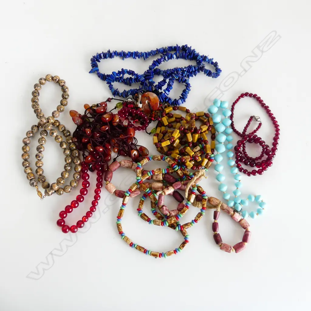 10 ASST. NECKLACES, JASPER, LAPIS, CARNELIAN ETC Image 1++