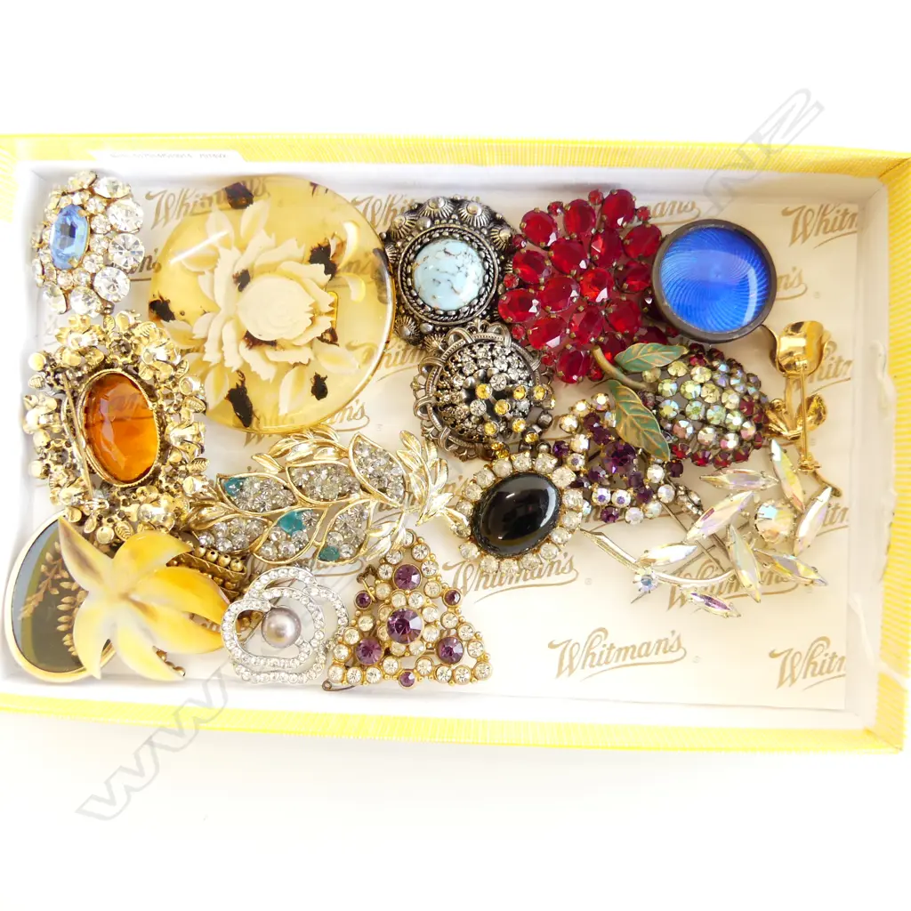 ASST VINTAGE COSTUME JEWELLERY BROOCHES Image 1++
