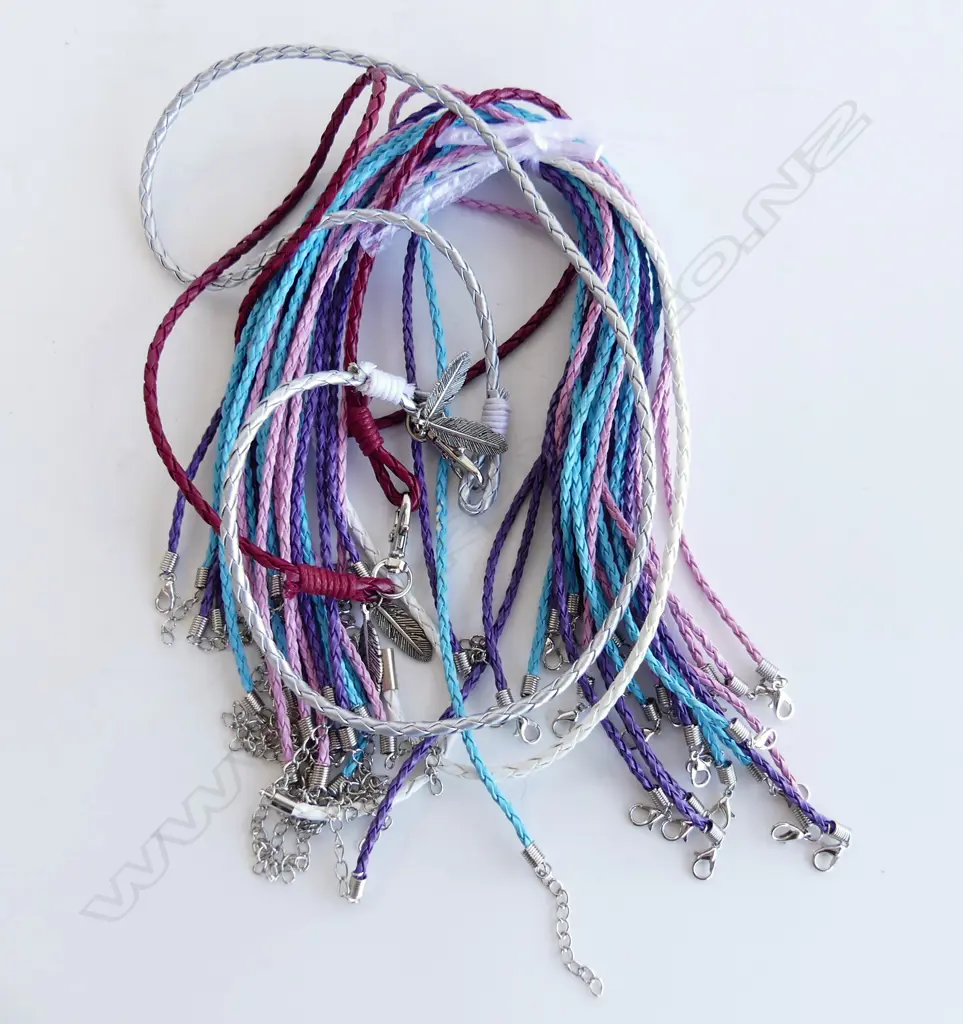 BAG ASST COLOURED LEATHER NECKLACES, 2 WITH FEATHER PENDANTS Image 1++