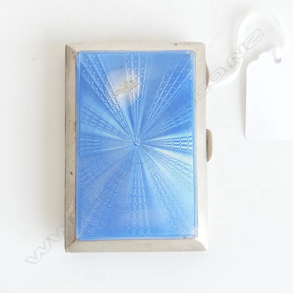 STG SILVER & BLUE GUILLOCHE ENAMEL CARD CASE BIRM. 1929 62GMS (BLEMISH ON ENAMEL) Image 1++