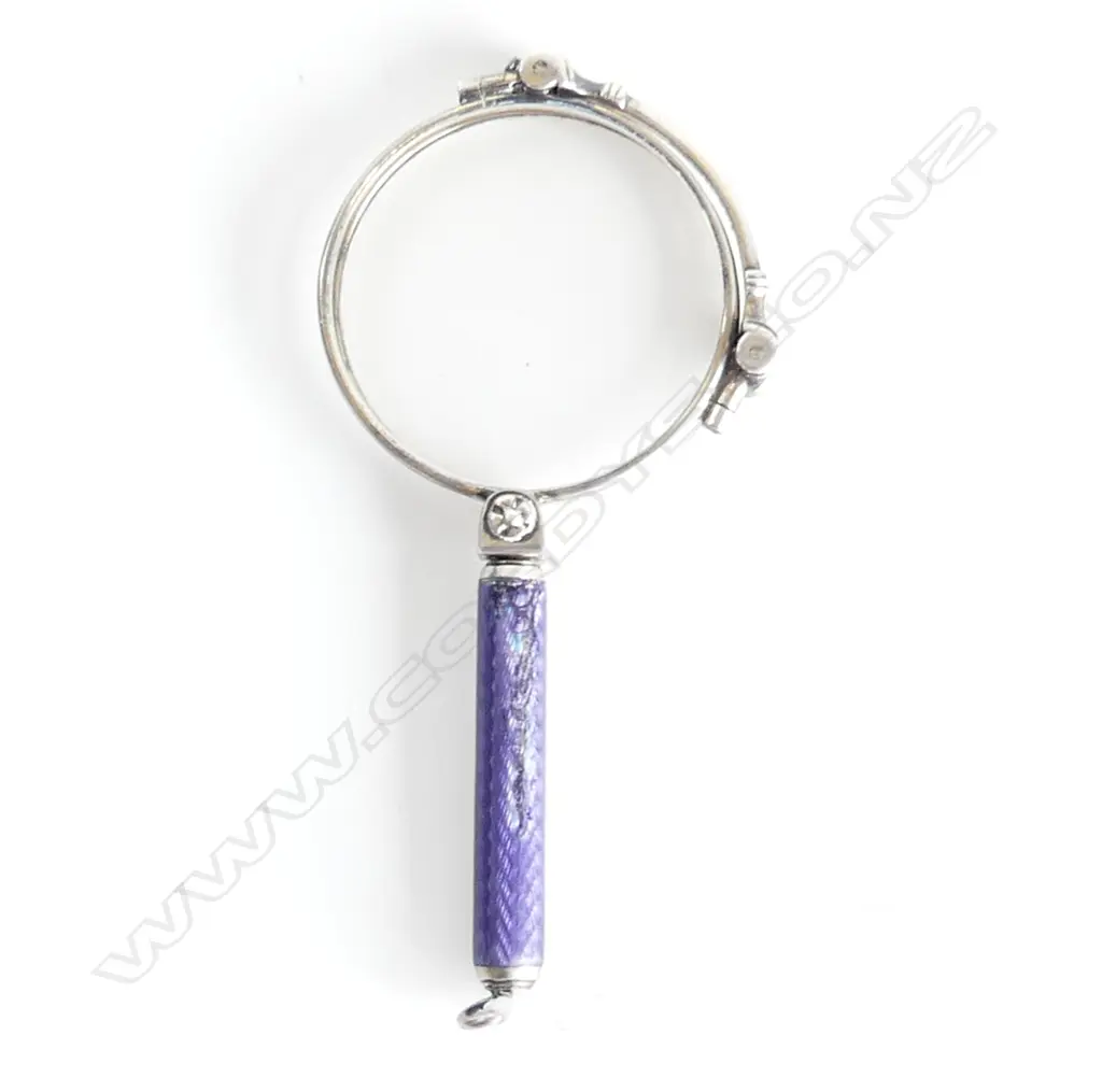 VINTAGE FRENCH LORGNETTE, SILVER PLATED WITH PURPLE ENAMEL HANDLE enamel a/f Image 1++