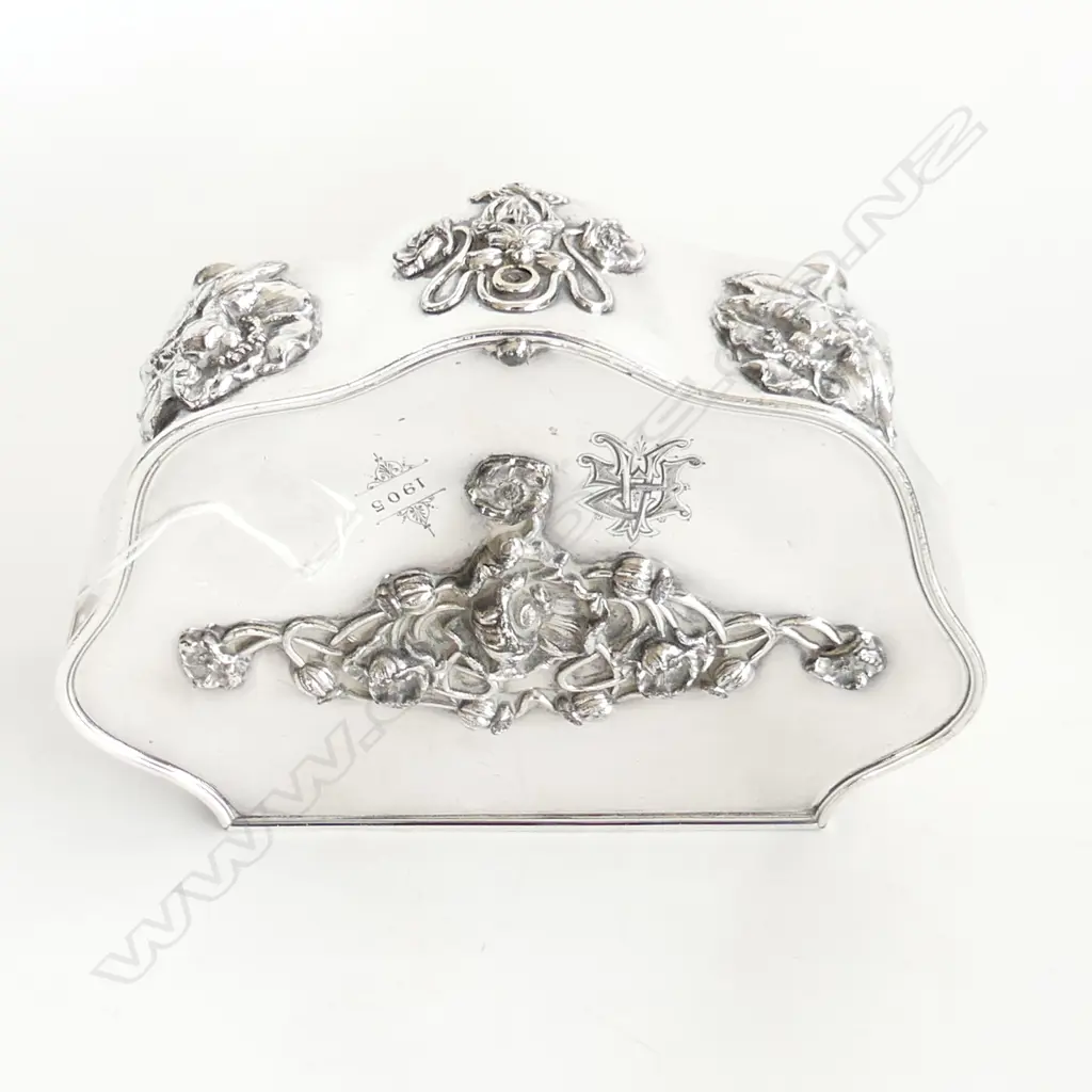 ART NOVEAU SILVER PLATED JEWELLERY BOX 1905 W.235mm Image 1++